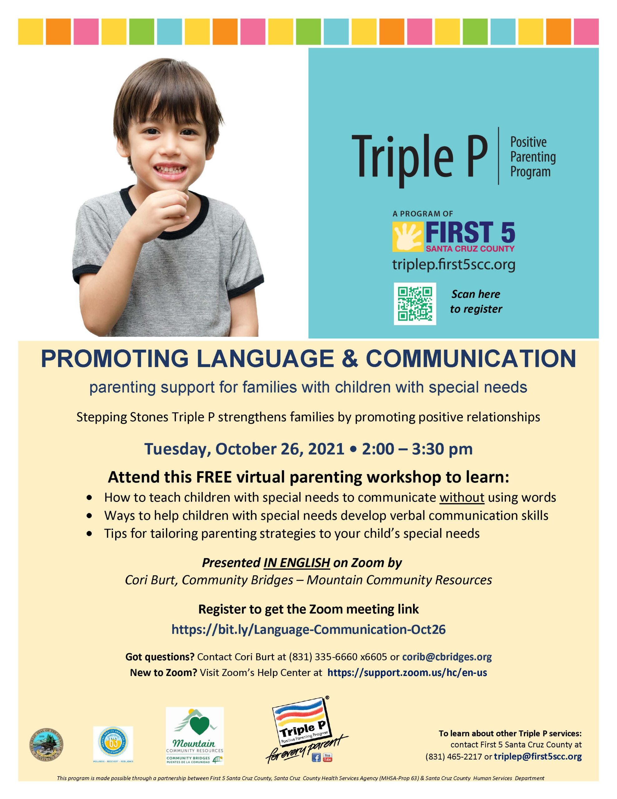 Workshop: Promoting language & communication – for families with children  with special needs – Nonprofit Connection (NPC) Santa Cruz County